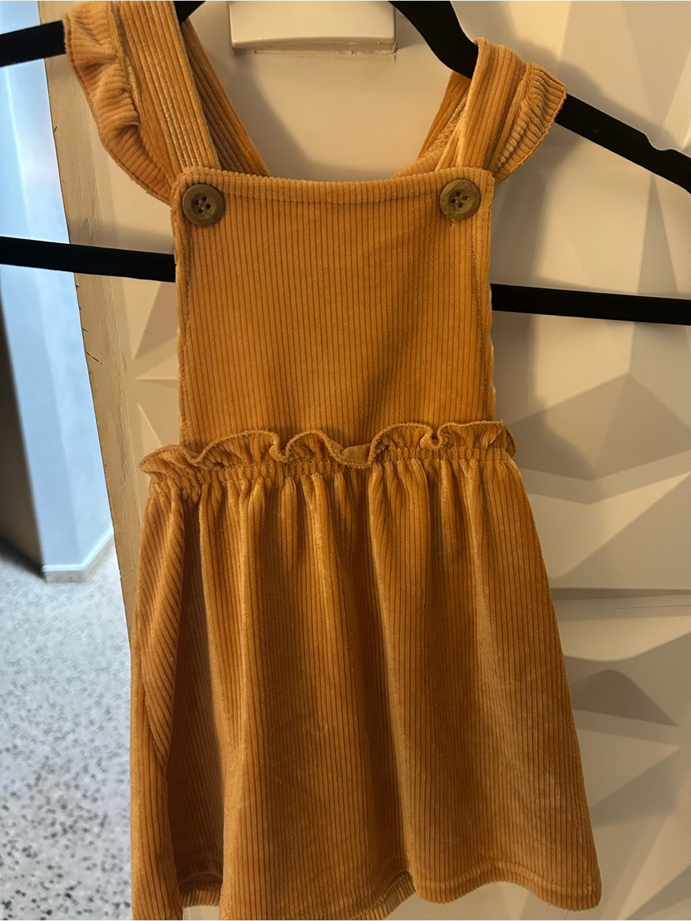 Bon Bebe Mustard Yellow Corduroy Overall Skirt with Ruffle Waist